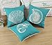 CaliTime Set of 3 Canvas Throw Pillow Covers Cases for Couch Sofa Home Decoration Mediterranean Sea Shells Print 18 X 18 inches Teal