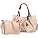 UTO Women Purse 3 Pieces Handbag Set PU Leather Tote Bag Satchel Shoulder Bags with Wristlet Wallet Apricot