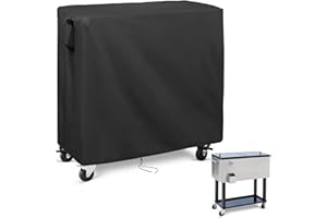 ANDACAR Patio Cooler Cart Cover for Most 80 Quart Rolling Cooler Cart Cover Waterproof Ice Chest Outdoor Bar Cover Freezer Covers Black-36x21x32Inchs