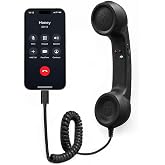 Retro Phone Handset,Retro Phone Handset for iPhone &amp; Android,Type-C Vintage Wired Plug in Handheld Cell Phone Receiver with Microphone,for Cell Mobile Video Conferences,Calls,Meetings (Black)