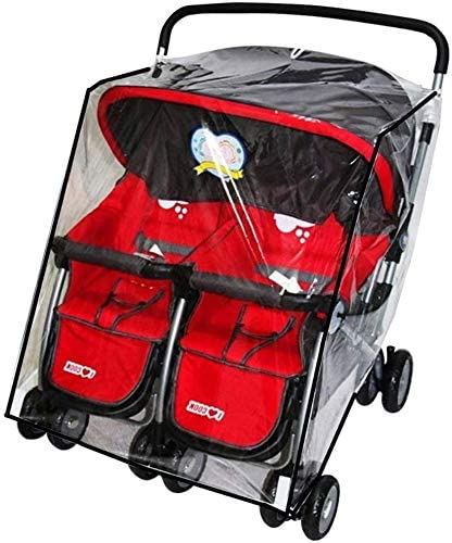 Waterproof Twins Pushchair Rain Cover Windproof Dustproof Universal Side by Side Strollers Pram Raincoat Wind Shield Baby Carriage Double Carrycots Raincover Buggy Stroller Protector