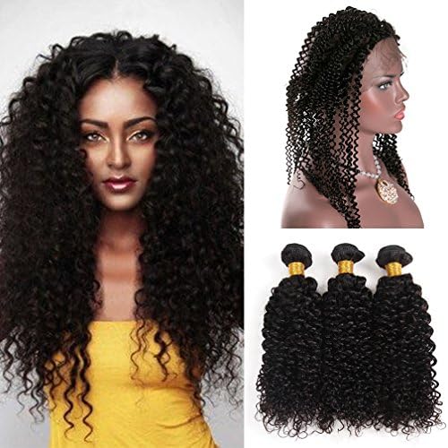 MissIvy 7a 360 Lace Frontal with bundles Kinky Curly Brazilian Virgin Hair Pre Plucked 360 Lace Frontal Closure Free Part 14 16 18+12inch