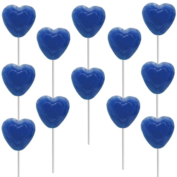 12-COUNT BLUEBERRY DOUBLE HEART SHAPED LOLLIPOPS, INDIVIDUALLY WRAPPED...