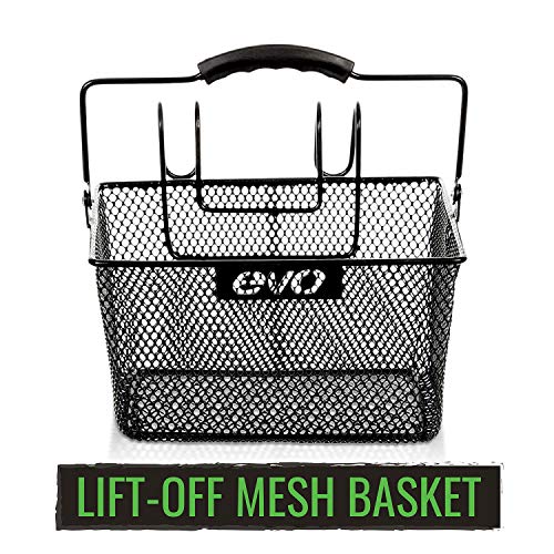 EVO E-Cargo Handlebar Bicycle Basket - Lift-Off Steel Mesh Wire Bike Basket - Black - Thumbnail 6