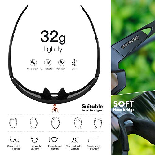 Queshark HD Gepolariseerde UV-bescherming Fietsbril Fietsbrillen voor Road MTB Bike 4 Lens - Image 4