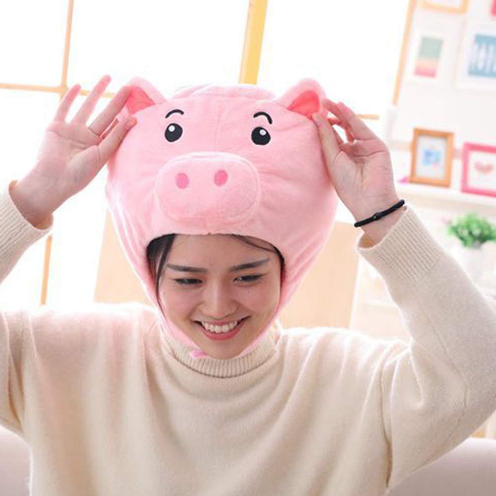 HUHU833 Girl Funny Plush Cute Animal Ear Hat Head Cover Dress Party Costume Cap (Pink Pig)