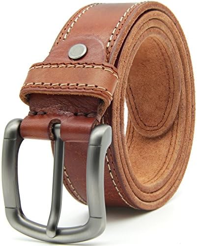 Mens Leather Belt Top Grain Leather with Brushed Pin Buckle for Jeans 1.5" Wide Gift Box