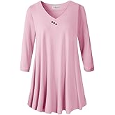 LARACE Plus Size Tunic Women's 3/4 Sleeve Tops And Blouses V Neck Shirts Loose Basic Tee