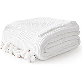 Kozyhvn 100% Cotton Muslin Blanket Large 50" x 70", 6 Layers Breathable and Lightweight Cotton Blankets for Bed and Couch, Quilt Bedspread, Gauze Throw for Adults, White