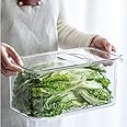 Slideep Refrigerator Food Storage Containers, Produce Saver Stackable Container with Lids & Removable Drain Tray, Freezer Bins Stay Fresh Lettuce Salad Container for Fridge