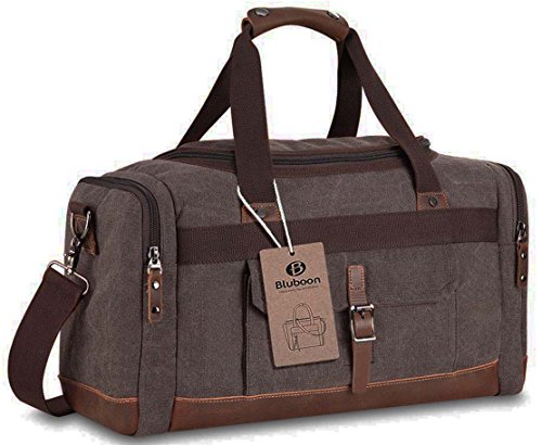 BLUBOON Overnight Bag Canvas Genuine Leather 18.9