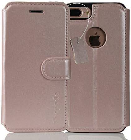 iPhone 7 Plus Case, Propado Premium Genuine Leather Wallet Case with Stand Function, Credit Card Slots, ID Card Holder &amp; Magnetic Closure for iPhone 7 Plus (5.5 inch) (Rose Gold)