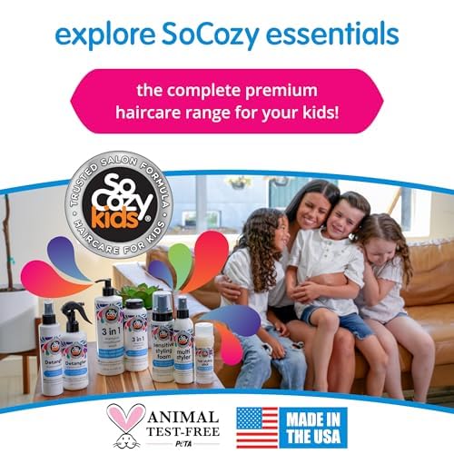SoCozy 3-in-1 Kids Shampoo + Conditioner + Body Wash (10.5 Fl Oz) Gentle, Hydrating Hair & Body Cleanser with Keratin, Vitamin B5, & Kiwi Extract, Paraben & Sulfate-Free