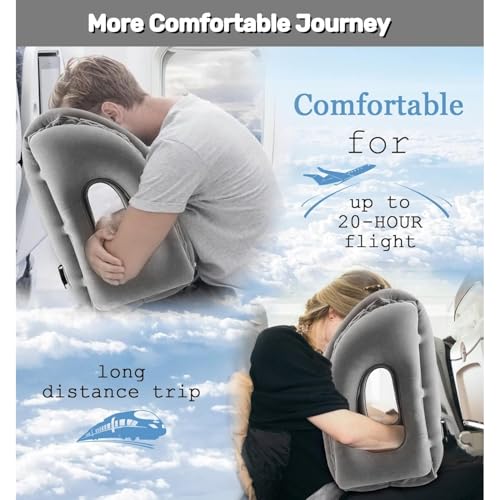 WAYAMY Almohada de Viaje Inflable, Almohada para Dormir en la Oficina, El Cuello con máscara de Ojos y Tapones para los oídos, Almohada Inflable para el Cuello Utilizada para Aviones