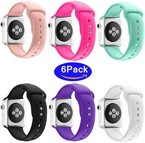 42mm Apple Watch Band Silicone,(Double Studs Design Fits More Securely) Soft Lightweight Durable Sport Replacement Smart iWatch Wristband Strap for Apple Watch Series 1/2/3,Nike+,Edition [6Pack 42mm]