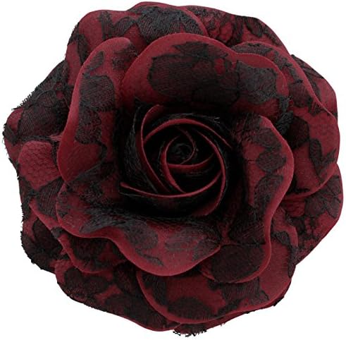 Sara Monica, Hair Flower Clip and Brooch Pin: Black Lace Rose: Made in the USA (Burgundy)