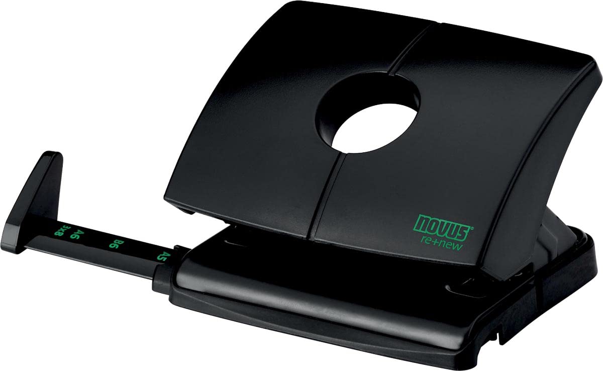 Novus B 216 re+New Hole Punch Plastic Upper Part Made from Sustainable Recycled 16 Sheets with Stop Rail Black