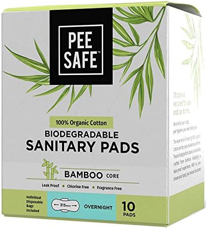 PEESAFE Organic Cotton, Biodegradable Sanitary Pads (Pack of 10, Overnight)