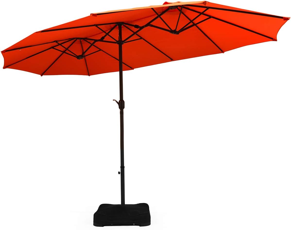 Tangkula 15 Ft Patio Double Sided Umbrella With Base Outdoor Extra Large Market Umbrella With Crank Handle Outdoor Twin Table Umbrella Base Included Umbrella With Crank And Base Orange Amazon Ca Patio Lawn