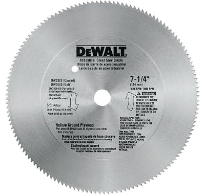DEWALT DW3326 7-1/4-Inch 140 Tooth Hollow Ground Plywood Cutting Saw Blade with 5/8-Inch and Diamond Knockout Arbor