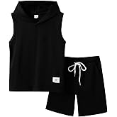 Voxikodex Size 6-12 Years Boys Summer Clothes Hooded Sleeveless Tank Tops Workout Shorts 2 Piece Set Fashion Outfits