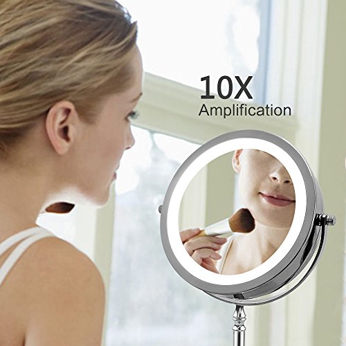 LED Lighted Makeup Mirror,Vanity Mirror with Touch Screen,10X Magnification Spot Mirror, Countertop Cosmetic Mirror,Adjustable Brightness,Double Sided,Polished Chrome - Thumbnail 7
