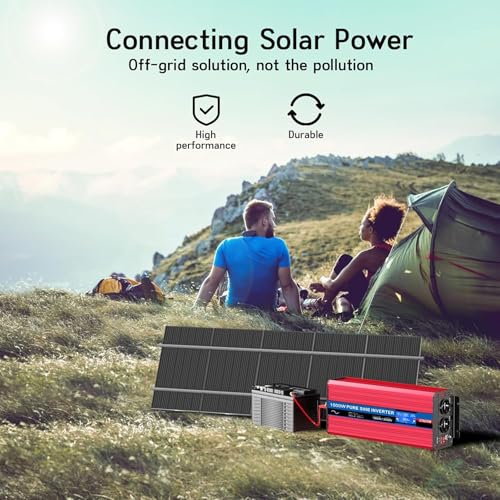 ETREPOW 1500W Inverter 12 V 220 V Pure Sine Wave Transformer with 2 EU and USB Sockets, Wireless Remote Control, LCD Display, Peak 3000 W