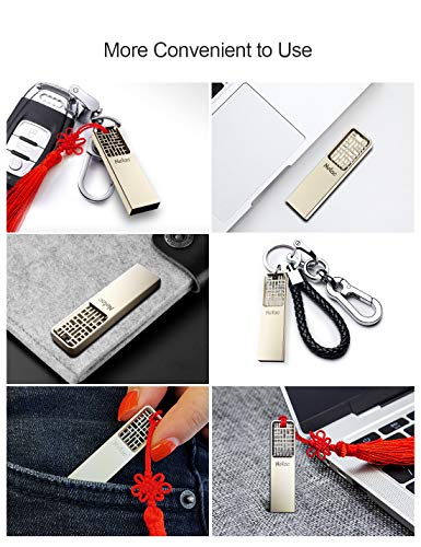 Netac 32GB USB Flash Drive, Flash Drive USB 2.0, Chinese Hollow & Knot Design Memory Stick, Flash Drive Gold Metal Housing Body - U327