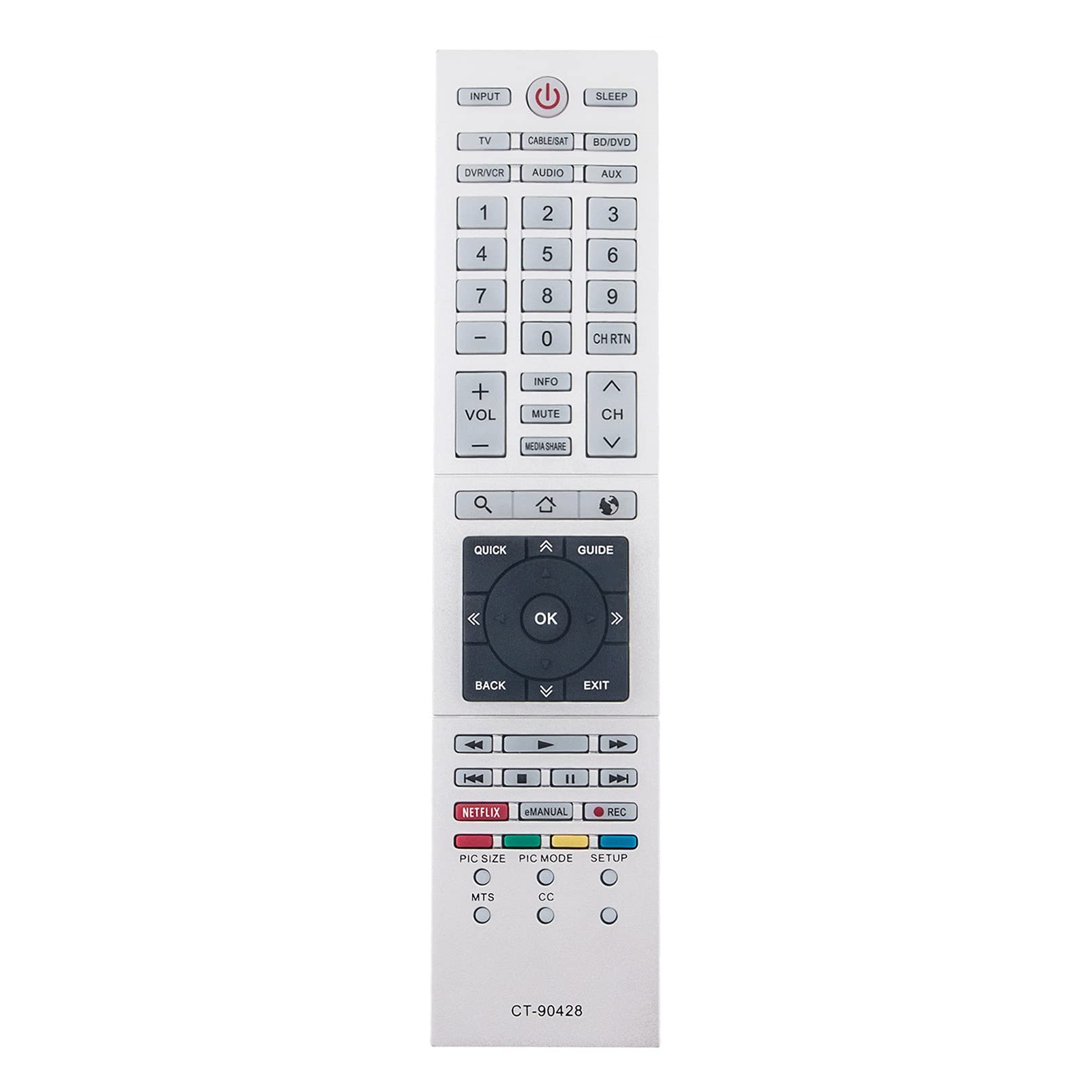 VINABTY CT-90428 Replacement Remote Control Fit for Toshiba LED HD TV 32L4300U 39L4300U 50L4300U 58L4300U 50L7300U 58L7300U 65L7300U