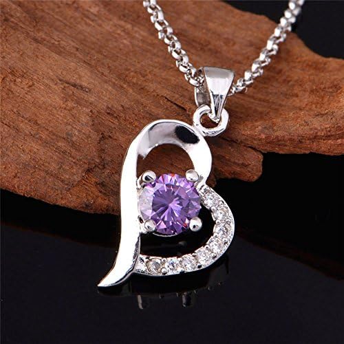 Vapum(TM) Uloveido Heart Love Crystal Stone Amethyst Pendant Women Silver Necklaces Fashion Purple Colgantes Mujer Moda Jewelry N313