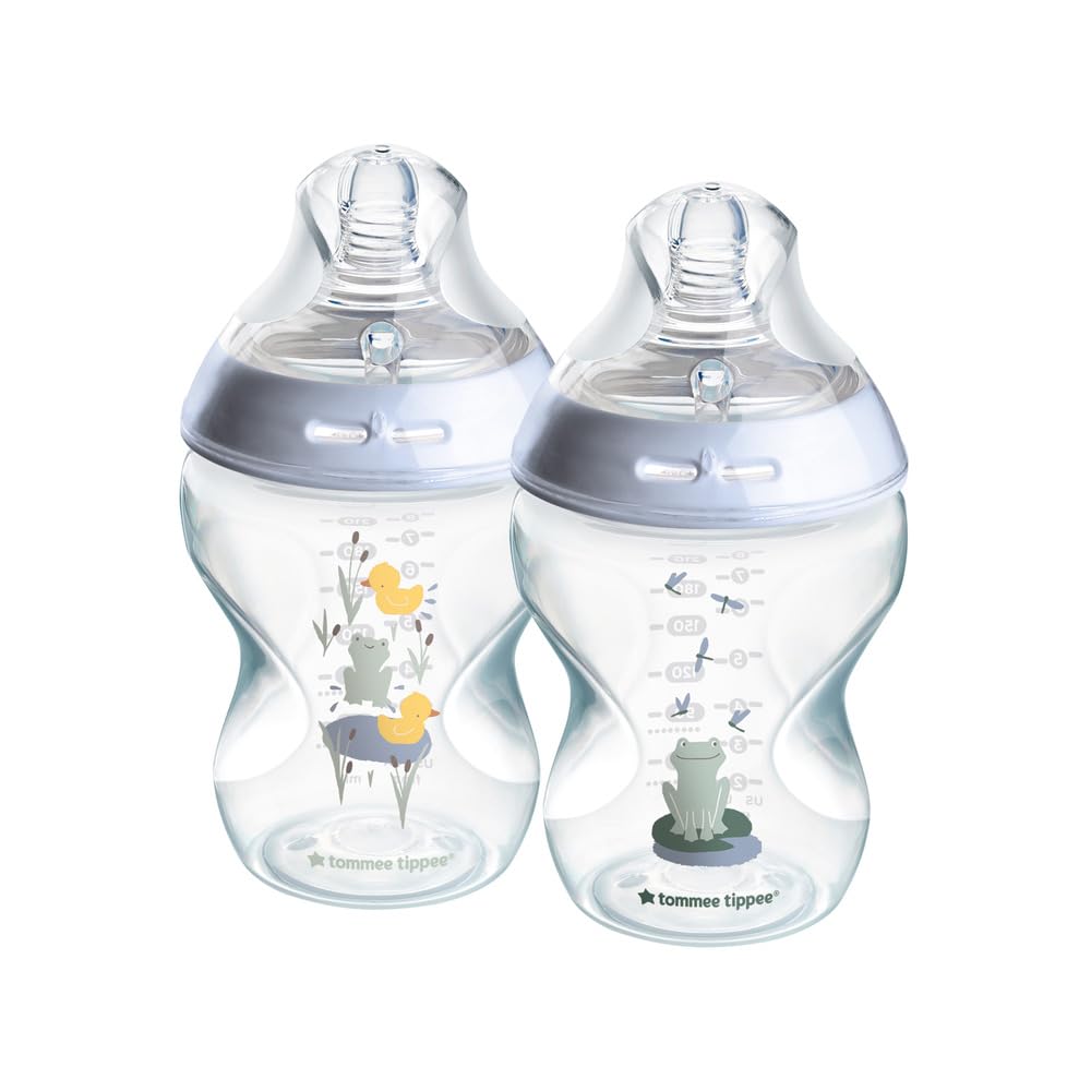 Tommee Tippee Closer to Nature Baby Bottles, Slow Flow Breast-Like Teat with Anti-Colic Valve, 260ml, Pack of 2, Assorted