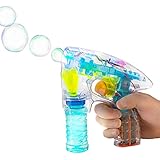 Bubble Gun Blower Machine - Light Up LED Transparent Blaster - For Kids, Playing, Outdoors, Indoors, Gifts, And Party Favors - 1 Bubble Solution And Batteries Included - By Kidsco