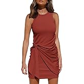 LILLUSORY Women's Casual Sleeveless Bodycon Beach Tank Ruched Mini Dresses