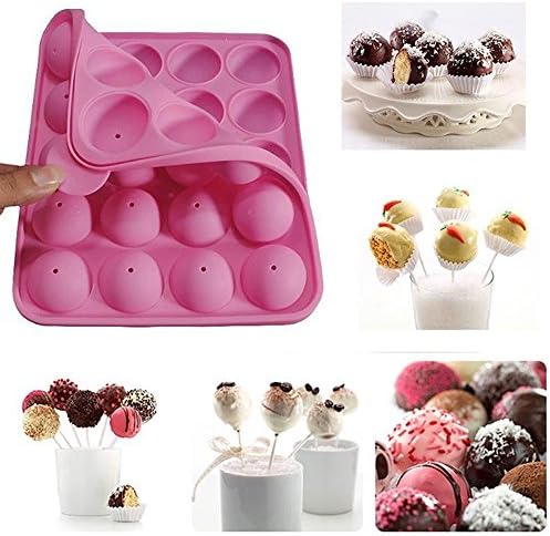20-cavity Half Circle Lollipop Silicone Cake Mold Party Cupcake Baking Tools Cake Pop Stick Mould Tray Pink,40*sticks.