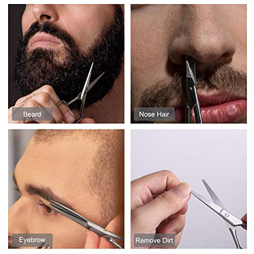 Beard Scissors, Stainless Steel Scissors for Beard, Mustache, Eyebrow, Nose Hair by HAWATOUR