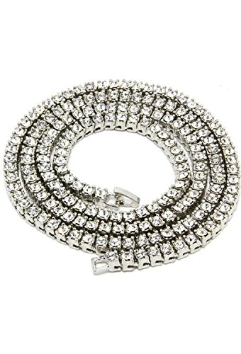 Iced Out Silver 1 ROW Simulated Diamond Chain Necklace 14K Finish - 30