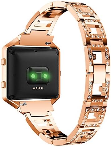 for Fitbit Blaze Bands with Frame, Bling Rhinestone Bracelet Stainless Steel Chain Bands with Metal Frame Replacement Accessory Straps Bracelet for Fitbit Blaze (Rose Gold)