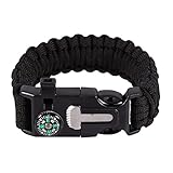 Grandey Emergency Survival Bracelet Buckle Paracord Camping Hiking Flint Fire Whistle Cord Starter Gear Escape Rescue Rope Travel Kits (Black)