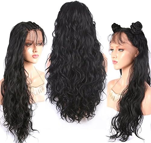 Dorris Glueless Long Lace Front Wig High Density Natural Water Wave Swiss Lace Natural Black Heat Resistant Natural Hairline Hair Synthetic Lace Wigs For Women With Baby Hair 24"