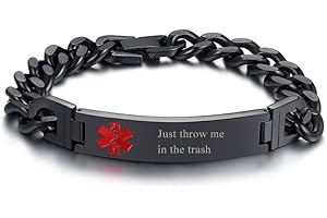 Hisatan Free Custom Engraving Emergency Medical Alert ID Cuff Bracelet for Men Women