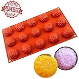 iClover 15-Cavity Blossom Cake Mold Chocolate Mold Pudding Mold Ice Cube and Muffin Cup Liner Bakeware and Baking Pan-Vermeil