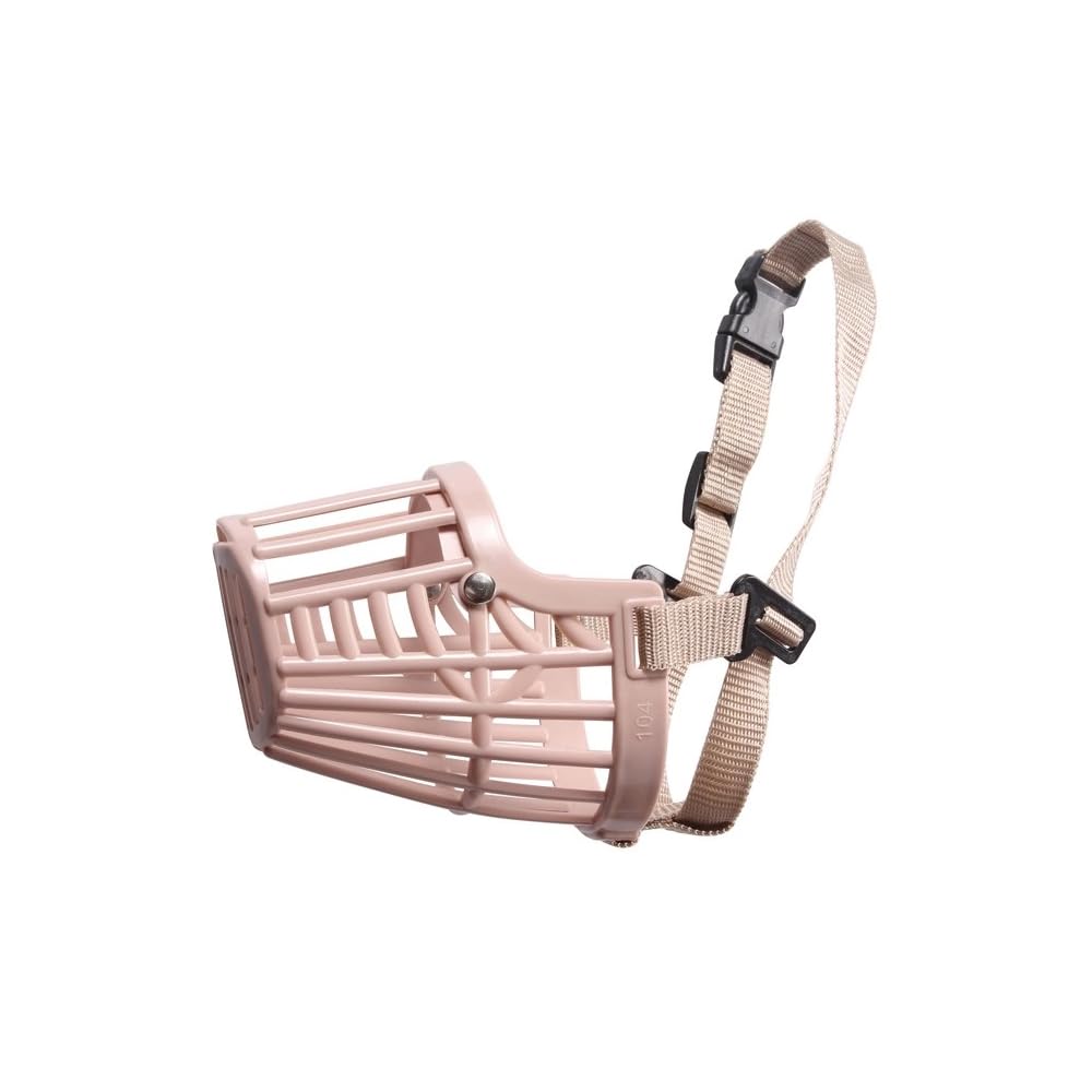 Record - Dog Muzzle - Made of Plastic with Adjustable Nylon Strap - Practical Plastic Closure Clip - Size 3XL - Beige