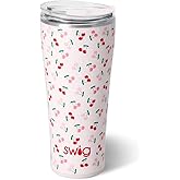 Swig Life 32oz Insulated Tumbler, Travel Coffee Tumbler with Lid, Cup Holder Friendly Travel Coffee Mug, Stainless Steel with Lid (Cherry Pie)