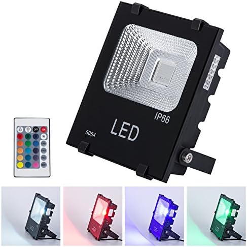 GM Lighting Outdoor RGB LED Flood Lights 20W Multi-colors Security Lights Halogen Bulb Equivalent with Remote(16 colors,4 modes), IP66 Waterproof for Garage, Garden, and Yard, RGB