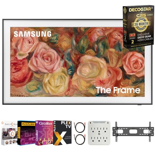 Photo 1 of **Used/untested**Samsung QN85LS03DA 85 inch The Frame QLED 4K Smart TV Bundle w/Movie Streaming, Wall Mount + Deco Gear HDMI Cable x2 & CPS Exclusive 26 Month Protection Pack (BEACH-CPS-265000) |Official USA Partner|