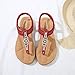 Wollanlily Women Summer Beach Bohemia Flat Sandals Rhinestones T Strap Ankle Strap Flip-Flop Thong Shoes Red-01 US 8