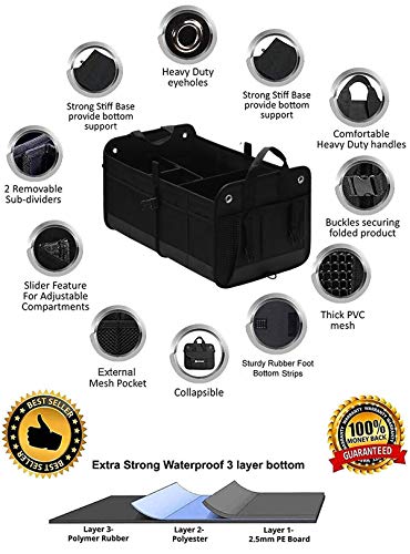Autoark Multipurpose Car SUV Trunk Organizer,Durable Collapsible Adjustable Compartments Cargo Storage,AK-042