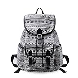 DGY Black Canvas Floral Printed Backpack 3 Pieces School Rucksack for Teen Girls (Geometric 1 Pc)