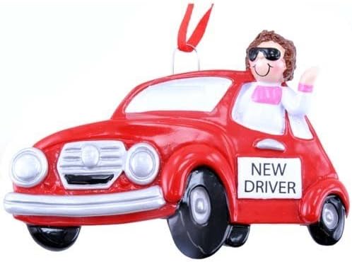 Rudolph and Me New Driver Girl Personalized Christmas Tree Ornament