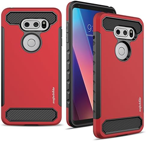 LG V30 Case, MyGotec [Slim Fit] Shockproof Soft Silicone Carbon Fiber Dual-Layer Durable Armor Case - Red